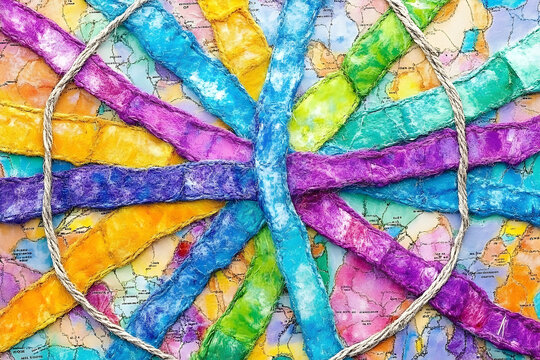 Colorful ribboned world map art