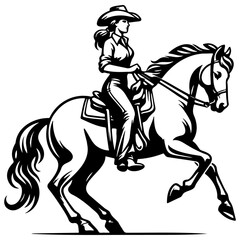 Female Cowboy Ride Horse Illustration.