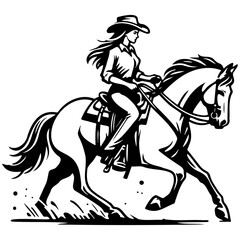 Female Cowboy Ride Horse Illustration.