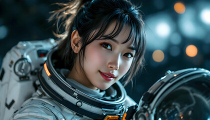 ファンタジーストーリー（宇宙服を纏った女性―果てしない無限の宇宙を巡る旅の始まり）