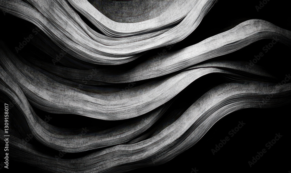 Poster captivating abstract design with flowing textures and monochrome waves evoking depth and modern arti