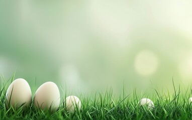Fototapeta premium Easter 3d background minimalistic mockup with space for text, fresh green spring meadow background