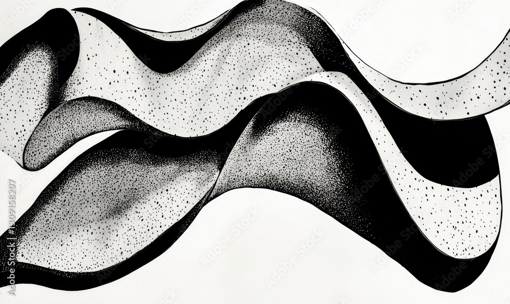 Poster exploring the fluid dynamics of monochrome art: a journey through abstract waves and shapes