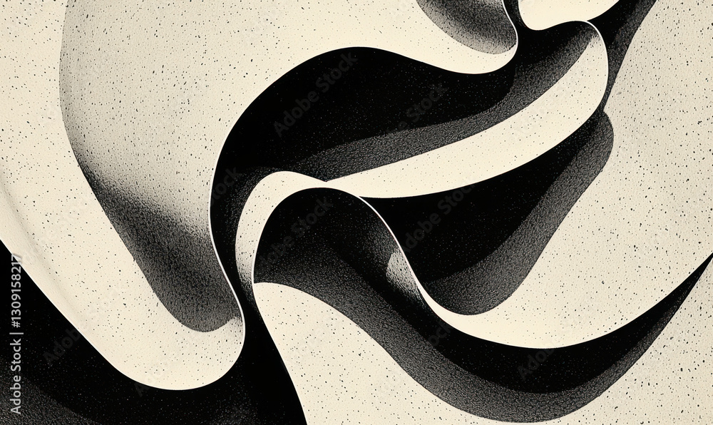 Poster exploring monochrome elegance: a dynamic abstract design of curves and shapes in fluid forms