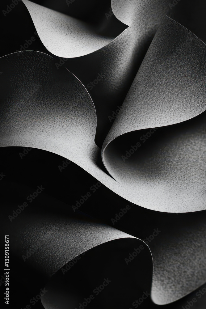 Poster exploring the intricate forms and textures of black and white abstract paper creations