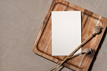 Elegant postcard or wedding invitation design template in bohemian or rustic style, blank paper...