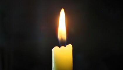 glowing candle flame against dark background with soft light halo, symbolizing warmth, spirituality, remembrance, and serenity

