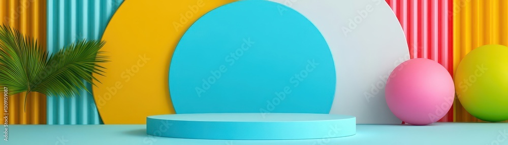 Fototapete abstract background with geometric shapes and a podium for product display presentation minimal scen