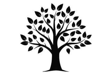 Creative Tree Silhouette Vector Art with Leaves - Stock Illustration