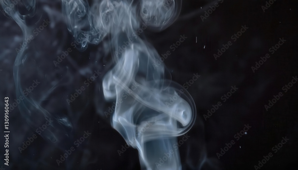 Poster ethereal swirling smoke on black background, abstract vapor pattern, mystical fog, artistic texture 