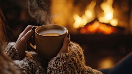 Hands cradle a steaming cup of tea