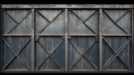 A dark industrial scene with interconnected black metal panels and deep textures.
