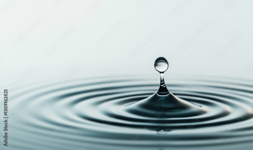 Poster a beautiful water drop creating ripples in a calm environment, capturing the essence of nature's flu