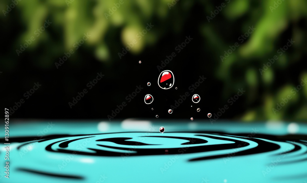 Aufkleber captivating water drops creating ripples in a tranquil environment: a macro exploration of nature's 