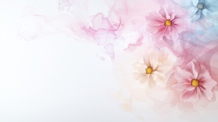 Naklejka premium Delicate watercolor flowers in soft pastel hues create a serene, artistic background with gentle elegance.