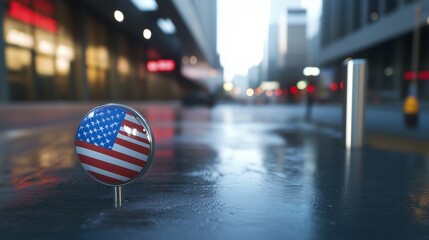 Fototapeta premium A red box with an american flag on it. American 2024 is the year of the americans. A background of a presidential election. A crimson container displaying an american flag lifestyle.
