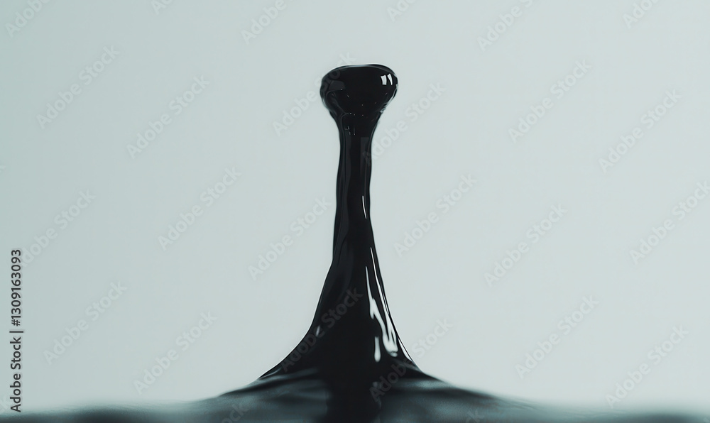 Poster captivating black liquid drop in motion: an exploration of fluid dynamics and artistic expression