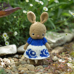 Knitted rabbit in a dress