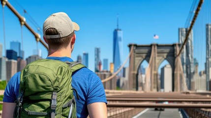 Young tourist on the Brooklyn Bridge