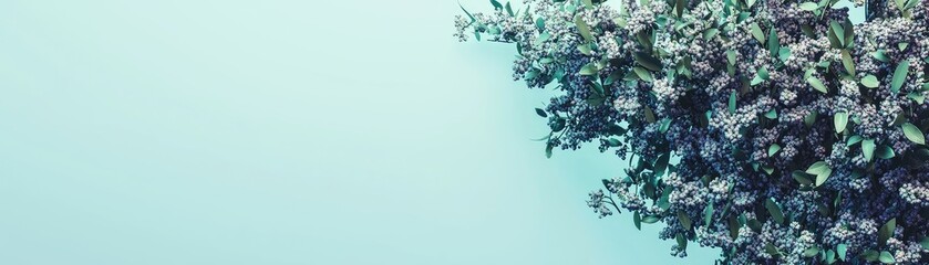 Blue flowers bouquet on pastel background. Floral design, website banner