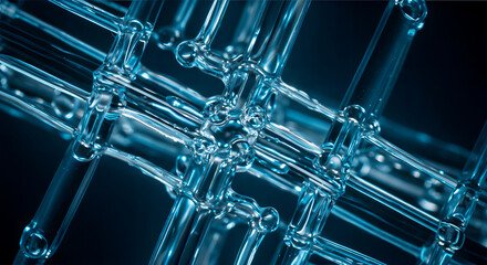 Quantum glass symphony: microscopic networks of transparent structures revealing the intricate dance of molecular connectivity, where science meets ethereal beauty.