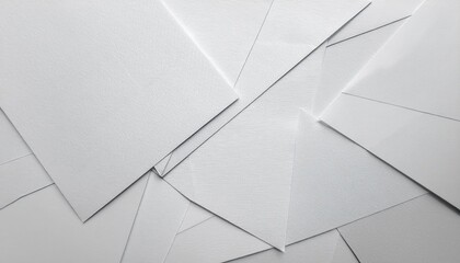 abstract composition of overlapping white textured paper sheets with sharp geometric lines, perfect for minimalistic design background