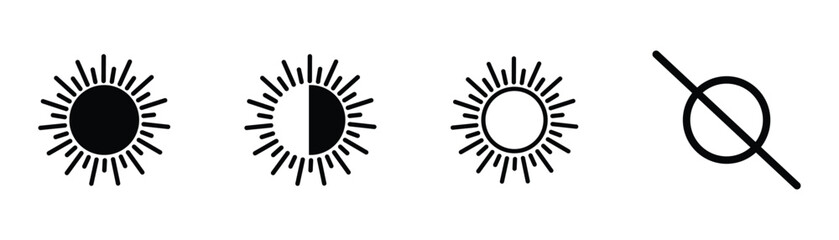 Brightness control icon set. Brightness icon linear logo isolated on white background. Black filled outline symbol. Vector for website graphic design. Vector illustration.
