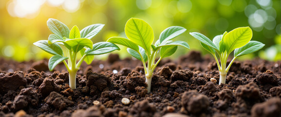 Young plant roots emerging from soil in garden, growth symbolism