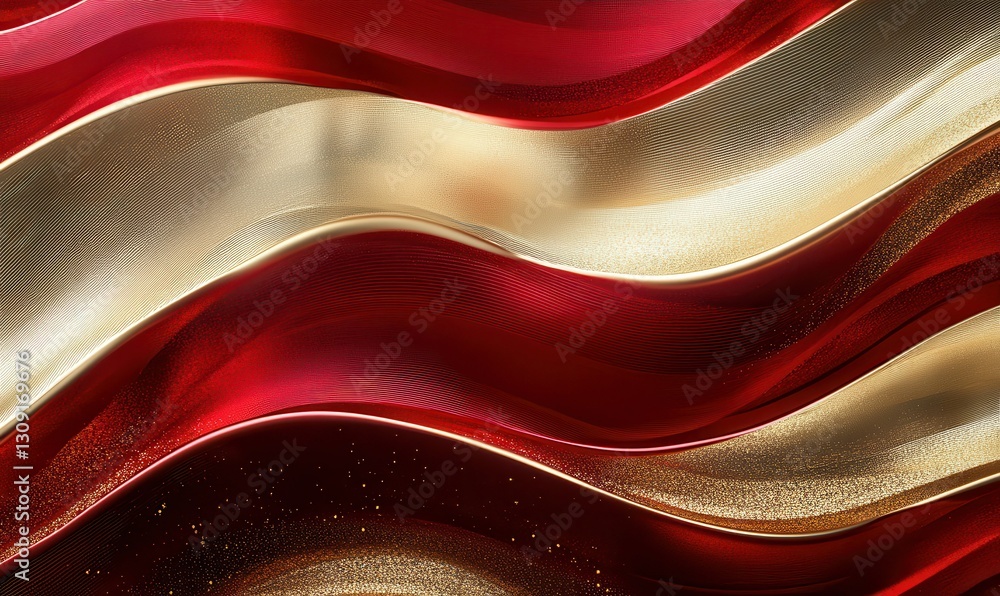 Aufkleber abstract artistic design of glowing wave patterns in vibrant red and gold tones, forming a bold and 