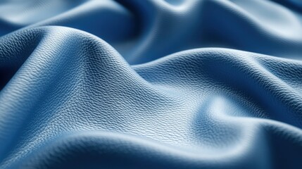 Close-up of rich, deep-blue leather: smooth, wave-patterned surface exudes elegance and dynamic charm