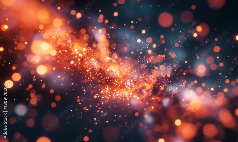 Poster abstract energy particles colliding in a bright explosion of red and orange light, symbolizing scien