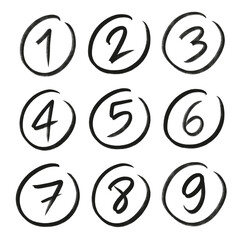 Chalkboard Style Hand-Drawn Numbers with circle | Classroom, Countdown Timers, points, steps, orders, writing, Transparent Background 