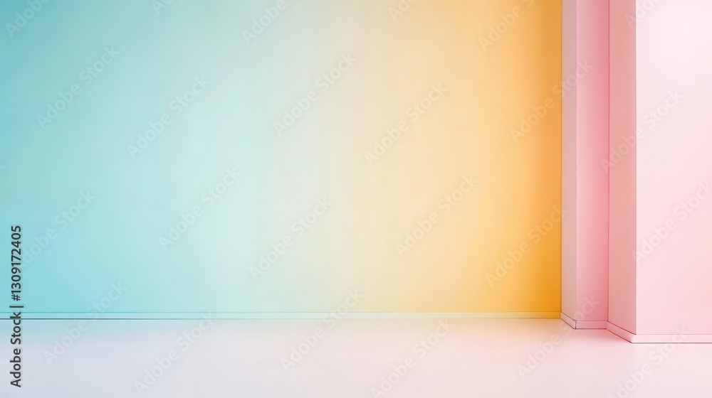Poster empty room with gradient pastel walls and floor merging in the corner, creating a colorful and moder
