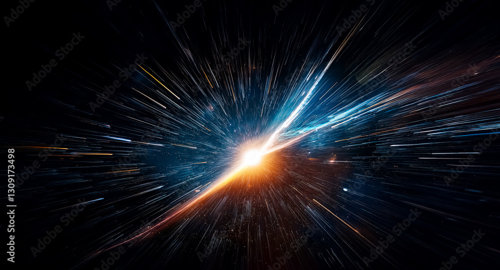 Fototapete abstract background featuring a radiant light burst. dynamic rays of blue and orange emanate outward