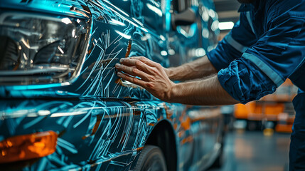 Professional Vehicle Wrap Installation Expert Technician Applying Custom Vinyl Design to Car