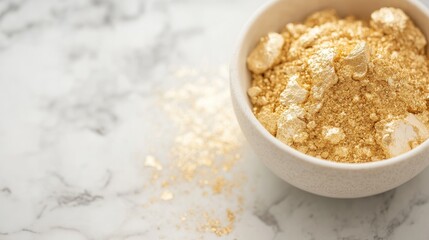 Luxury golden accents enhance white marble texture in premium minimalism with subtle golden dust during a contemporary decor setting