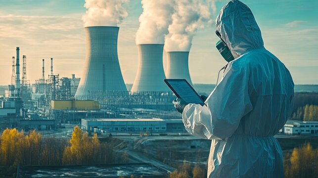 A technician reviewing radiation detector data at a nuclear facility