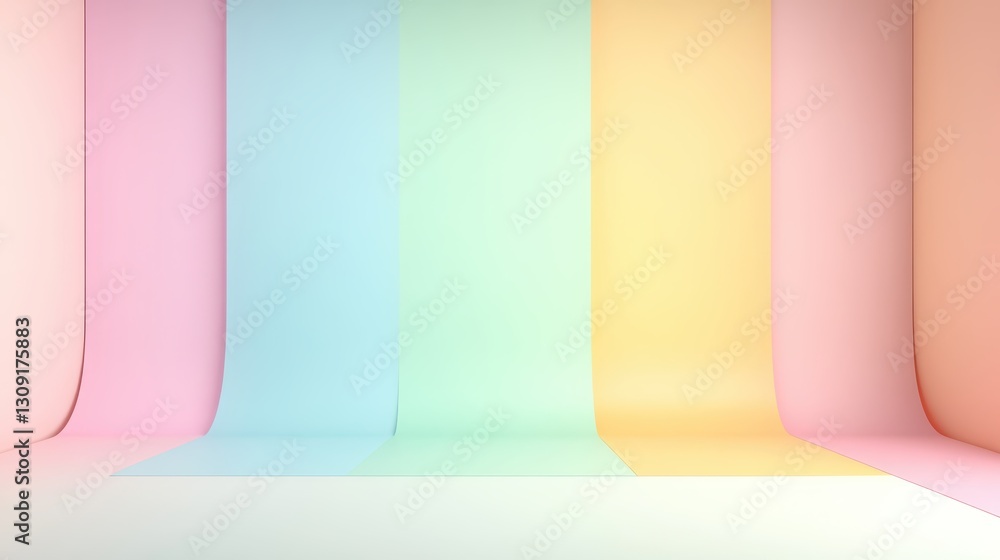 Poster minimalist pastel colored empty room with curved walls and floor creating a stylish and modern backd