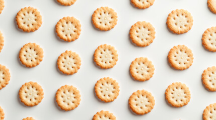 Obraz premium Assorted round crackers pattern on light background displaying culinary design