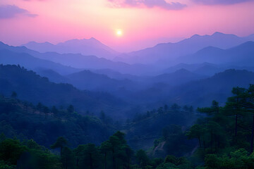 Fototapeta premium Scenic Sunset Over Mountain Valley