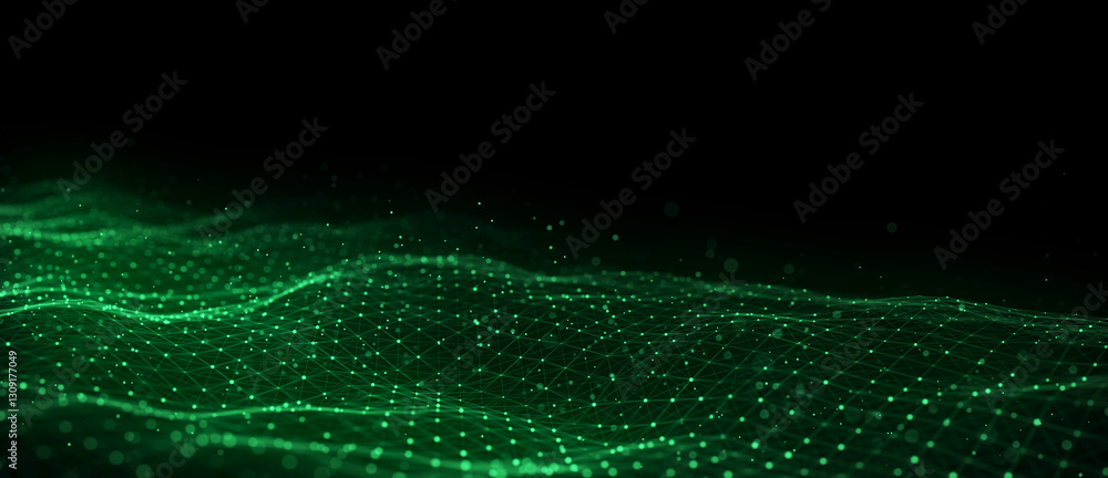 Aufkleber dynamic green wave of particles and lines. abstract futuristic background. big data visualization. 3