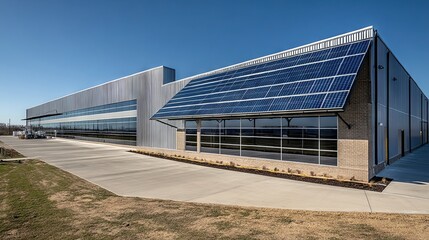 Obraz premium Solar panels placed next to an industrial facility