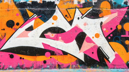 Vibrant urban graffiti art with bold colors and geometric shapes