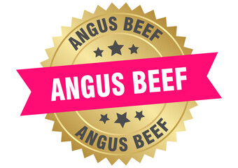 angus beef. angus beef round pink and gold label isolated on transparent background