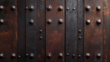 Fototapeta premium A rugged brown industrial background featuring aged steel plates and bolts.