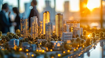 Business meetings between real estate brokers and company presidents to choose a model for developing a housing estate, with written proposals presented to state organizations