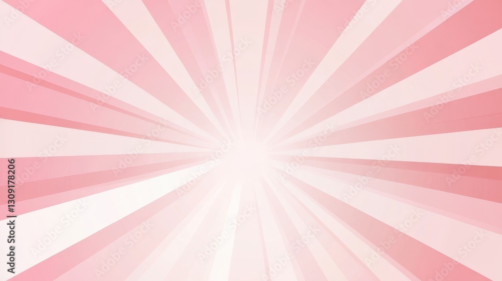 Poster pink white sunburst radiating from frame center, generating dynamic visual energy with sweeping radi