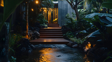 A modern house with wooden and black concrete walls
