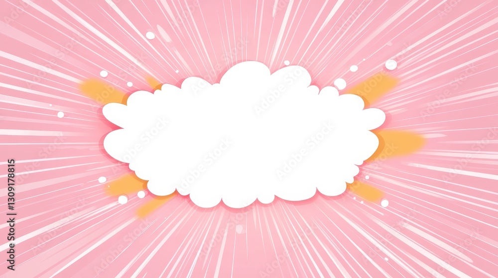 Poster speech bubble hovering over pink sunburst background with yellow splashes, creating dynamic visual d