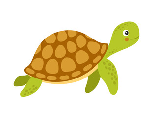 Cute turtle, cartoon sea animal character isolated illustration, hand drawn vector clipart for kids